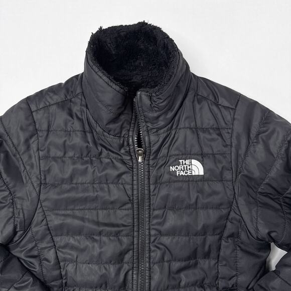 The North Face Reversible Mossbud Jacket Girls Medium 10 12 Black Quilted Fleece - Picture 9 of 10